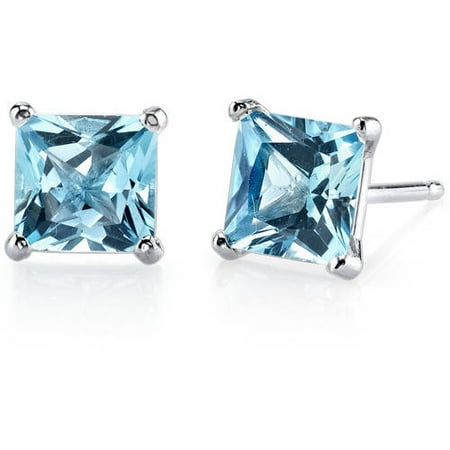 Oravo 2.50 Carat T.G.W. Princess-Cut Swiss Blue Topaz 14kt White Gold Stud Earrings