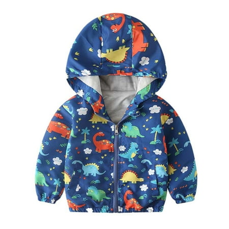 

Toddler Baby Boys Girls Cartoon Dinosaur Print Hooded Jacket Long Sleeve Windproof Coats Zip Up Trench Windbreaker Outerwear