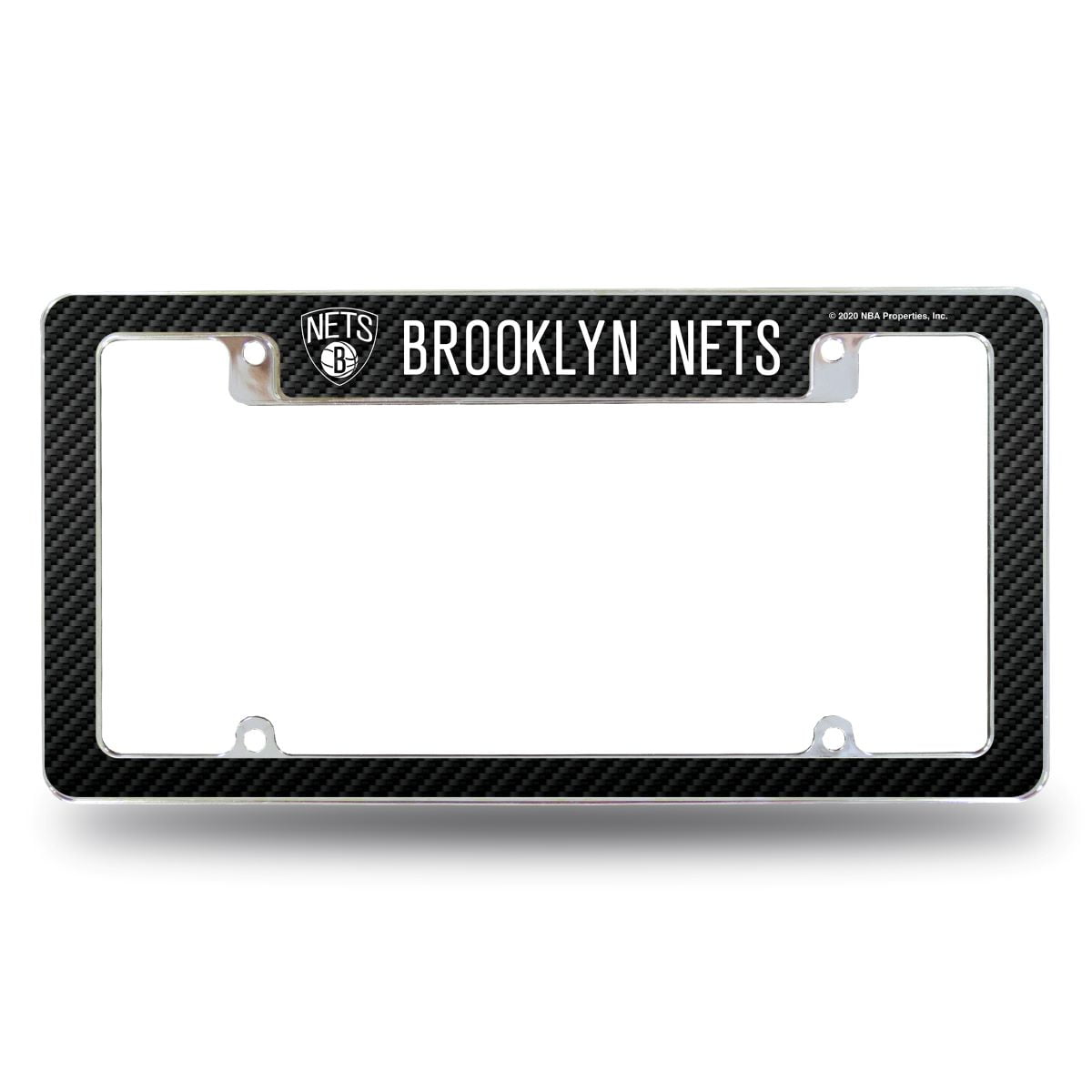 Brooklyn NBA Nets Chrome Metal License Plate Frame with Carbon Fiber