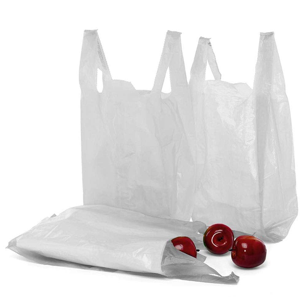 Pack of 2000 White T-Shirt Plastic Bags 6 x 3 x 12. Plain T-Shirt Carry ...