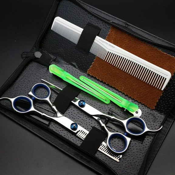 EIMELI 7Pcs Hair Cutting Scissors Professional Home Haircutting Barber/Salon Thinning Shears Kit with Comb and Case for Men/Women (Sliver)