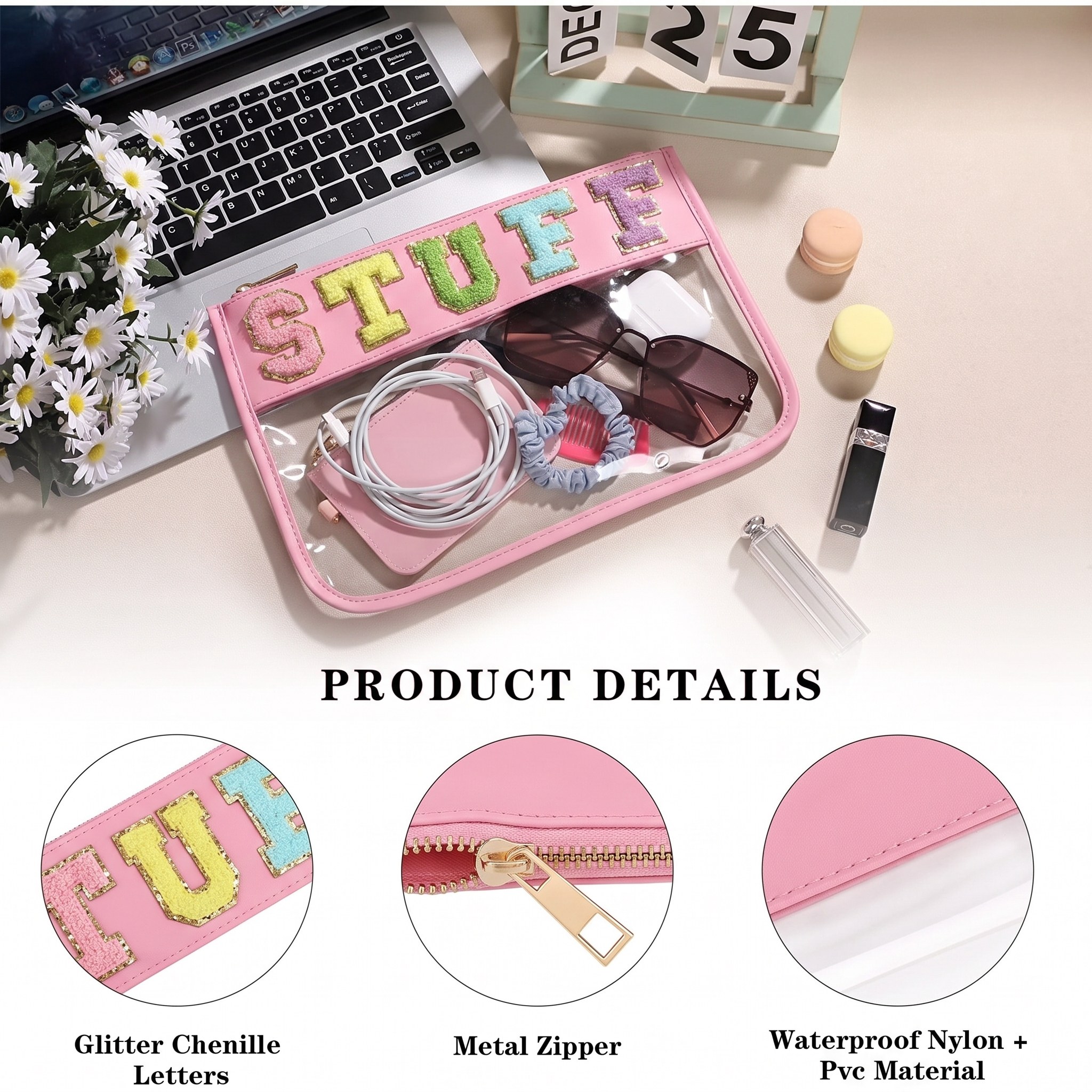 Transparent Makeup Bag, Portable Waterproof PVC Makeup Storage Bag