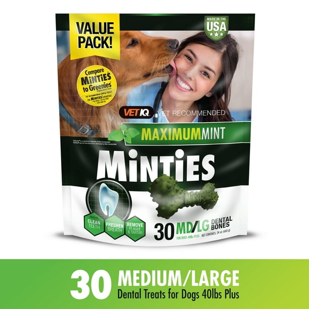 Minties Teeth Cleaner Dental Dog Treats Medium/Large, 30 Count
