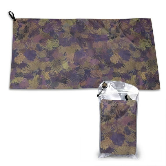 YFYANG Adult Microfiber Portable Travel Towel, Purple Abstract Line Texture Quick Dry Towel with Hiking Buckle PVC Pouch, 16" x 31.5"