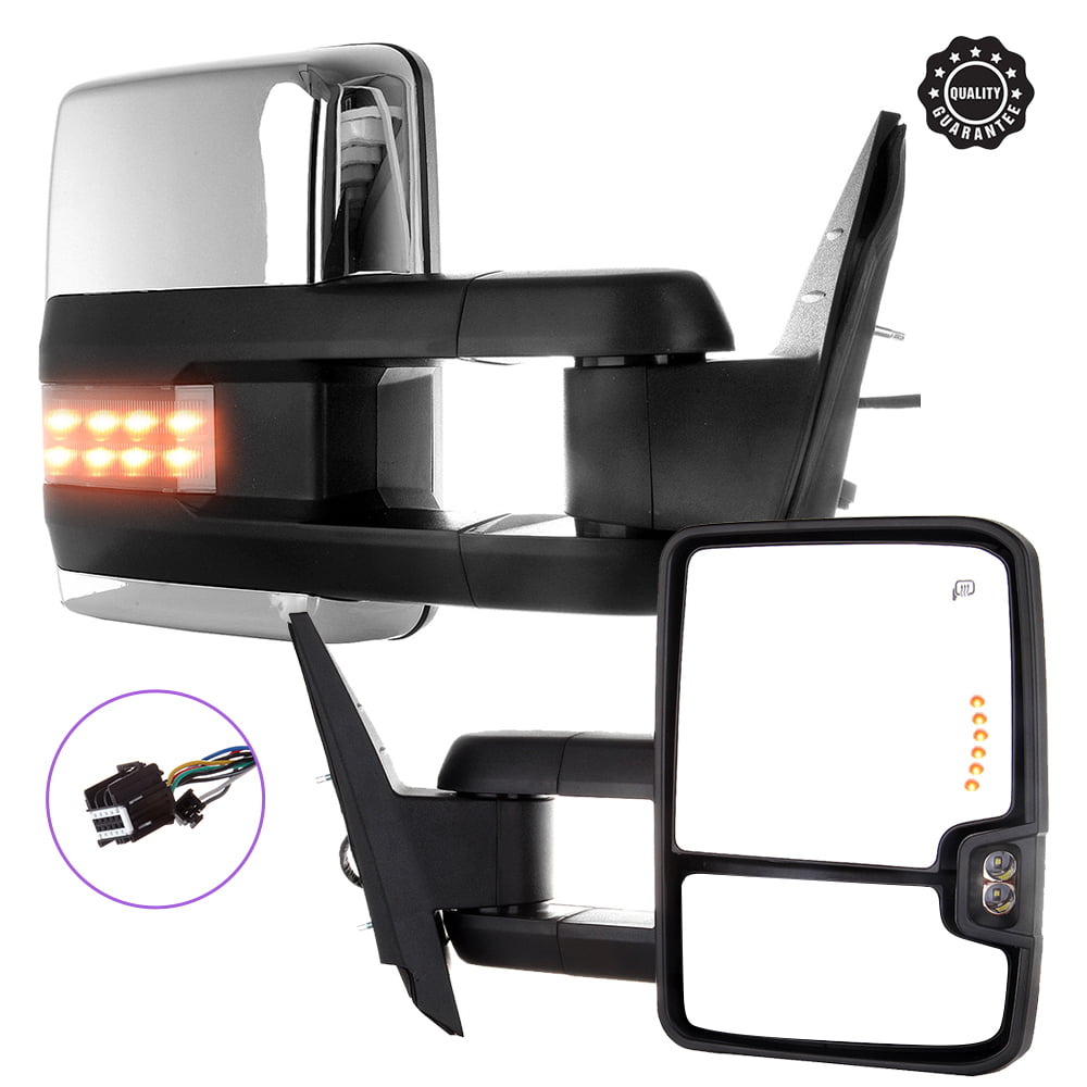 OCPTY Towing Mirrors with Power Heated Left Right Side Tow Mirrors Compatible with 2008-2013 for Chevy Silverado/for GMC Sierra All Models Turn Signal Light Light Puddle Light with Black Housing 