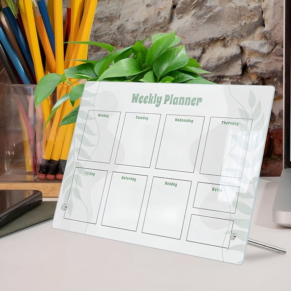 CCOCC Dry Erase Transparent White Board with Stand,9" x 12" Weekly Desktop Whiteboard 6 Markers,2 Nails,Portable Dry Erase Calendar for Planning,To-Do List,Memo,School