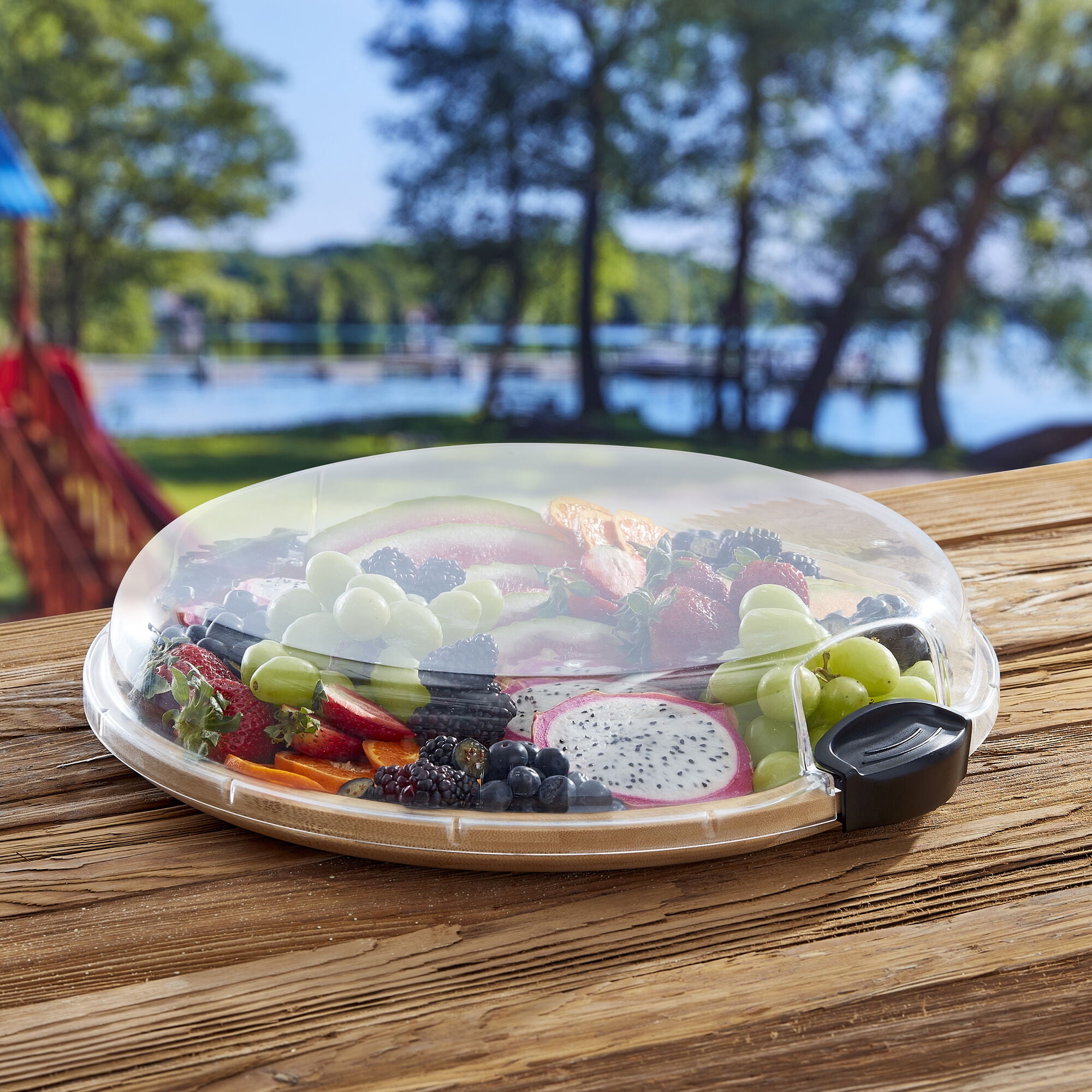 Farberware Build-a-Board 14 in Round Bamboo Charcuterie and Snack Board with Clear Locking Lid