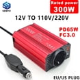 thumbnail image 2 of Car Inverter Converter 300W 150W DC12V to 110V 220V Cigarette Lighter To Sockets Power USB Inverter Adaptor Fast Charging PD65W, 2 of 10