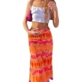thumbnail image 2 of Douhoow Women's Orange Bohemian Floral Print Skirt Casual Summer Beach High Waist Skirt, 2 of 9