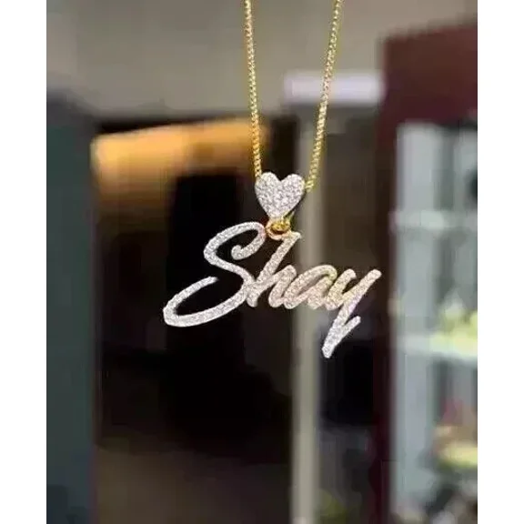 2Ct Round Lab Created Diamond Customize Name Pendant 14K Two-Tone Gold Plated