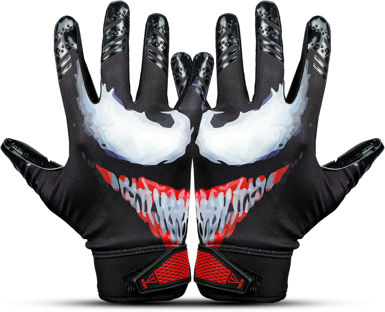 Lupine Rage Villain Football Receiver Gloves, Tacky Sticky Grip, Wide Receiver, Flag Football, Game Day and Training Youth (Black, Youth M-L)