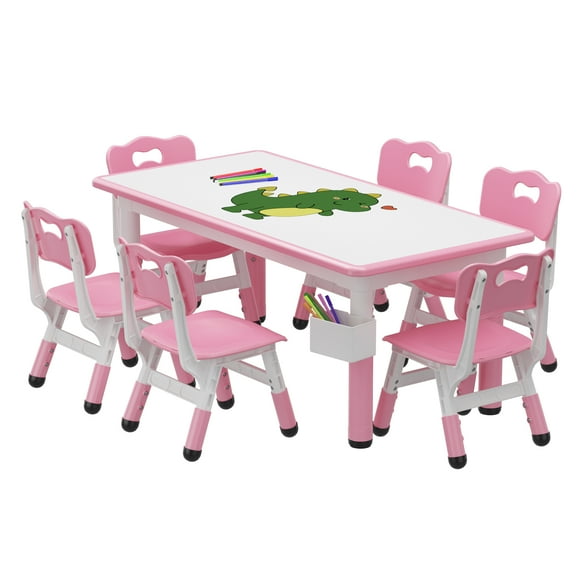 ChaoLink Mesa para niños y juego de 6 sillas, mesa ajustable en altura con escritorio de graffiti, mesa de actividad para estudiar en casa