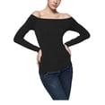 thumbnail image 2 of Junior's Long Sleeves Blouse Off Shoulder Top Sexy Slim Fit Cold Shoulder Shirt Top S-2XL Black/White/Wine Red, 2 of 5