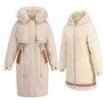thumbnail image 2 of Winter mid-length warm zipper coat fur collar padded jacket, 2 of 2