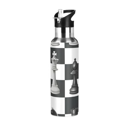 

ALAZA Chess Checkered Pattern Plaid Water Bottle Insulated Flask Stainless Steel Straw Lid 20 oz