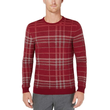 Tasso Elba Mens Plaid Extrafine Merino Wool Crewneck Sweater XX-Large Cherry Pie