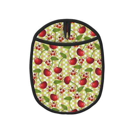 

Pofeuu Cherries and Ladybirds Print Silicone Pot Mat Mitten With Hanging Loop Heat Resistant Oven Mitts Non-Slip Bbq Baking Smoking Potholders