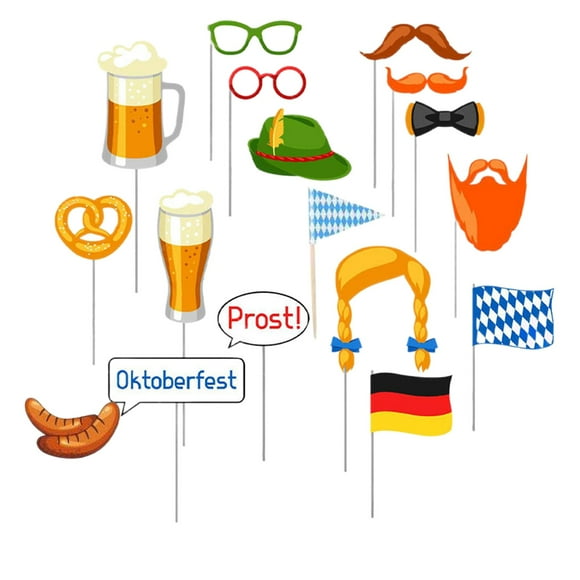 asddcavvf 17 Pcs The Oktoberfest Photo Booth Props With Stick German Oktoberfest Selfie Props