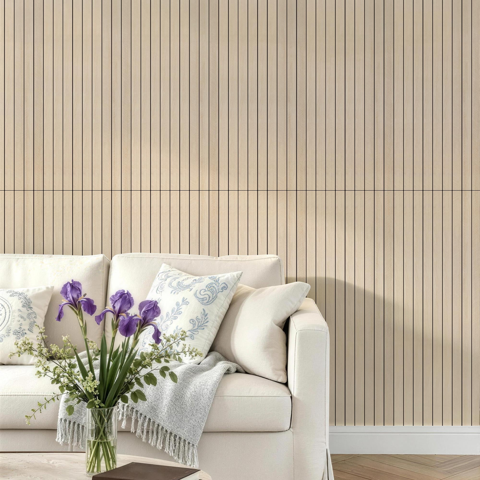 Yeslife 6-Pack Peel and Stick PVC Wood Slat Wall Panels, 48.03 in. x 15.75 in., Herringbone Oak Wood Finish, Thickened 3D Decorative Wall Panels for Living Room, Bedroom & Office