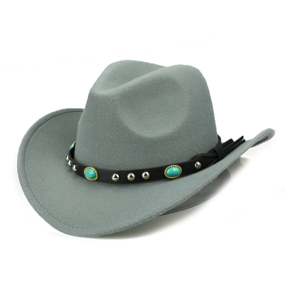 New Unisex Western Cowboy Hat Wide Brim Cowgirl Jazz Sombrero Cap Leather Band 
