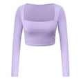 thumbnail image 6 of UJNDER Womens Square Neck Open Umbilical Top Long Sleeve Slim Fit Short T Shirt Crop Tops for Women Purple M, 6 of 7