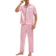 thumbnail image 5 of INSPIRE CHIC Men's Satin Nightwear Short Sleeve Button Shirt Sleep Shorts Casual Pajamas Set 2 Pieces S Pink, 5 of 5