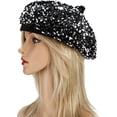 thumbnail image 3 of Women Girls Sparkly Sequin Beret Hat Fashion Fun Stretch Beanie Cap Headwear for Festival Party Club, 3 of 5
