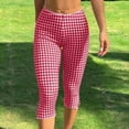 thumbnail image 5 of CHEEREAM Womens Capri Leggings Plaid Print Elastic Waisted Cropped Pants Skinny Split Hem Bottom, 5 of 7