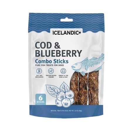 Icelandic 850003829739 2 oz Cod & Blueberry Combo Sticks Dog Treat