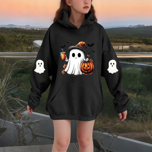successthop Spooky Season Hoodie Graphic Ghost Pumpkin Toddler Girls Boys Fleece Long Sleeve Pullover Sizes 3-14
