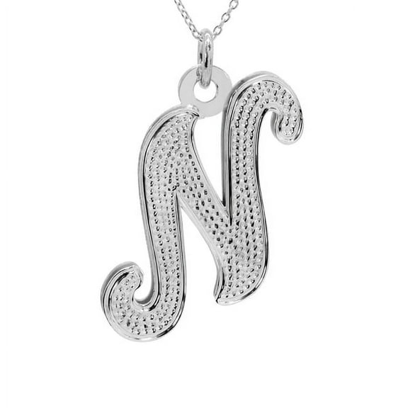 Personalized Large Initial Double-Plated Name Necklace with Beading in Sterling Silver, 14K Gold Plated Sterling Silver, 10K Gold or 14K Gold