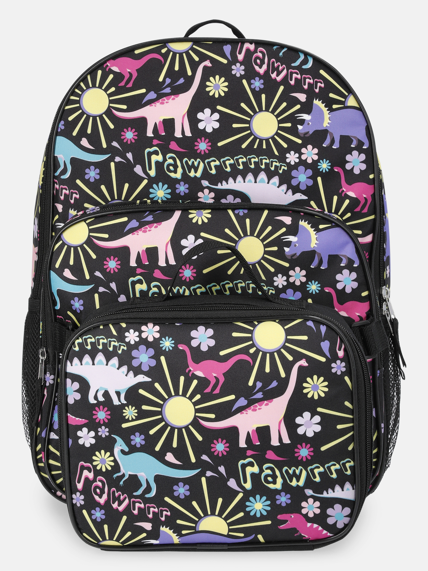 Wonder Nation Girls 17" Fossil Gardens Dinosaur Backpack & Lunch Set, Black