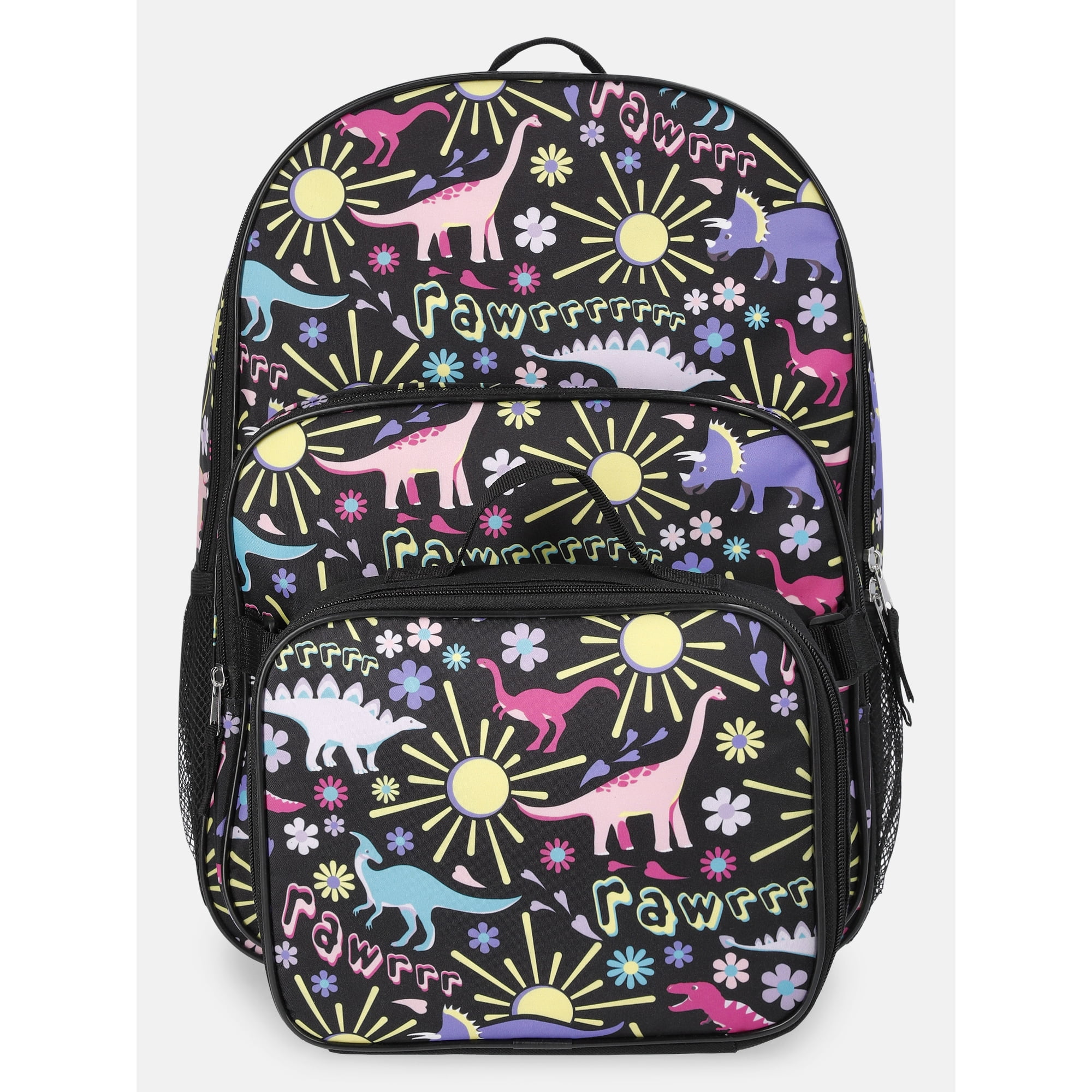Wonder Nation Girls 17" Fossil Gardens Dinosaur Backpack & Lunch Set, Black