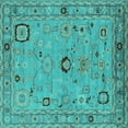 thumbnail image 1 of Ahgly Company Machine Washable Indoor Square Oriental Turquoise Blue Traditional Area Rugs, 5' Square, 1 of 4