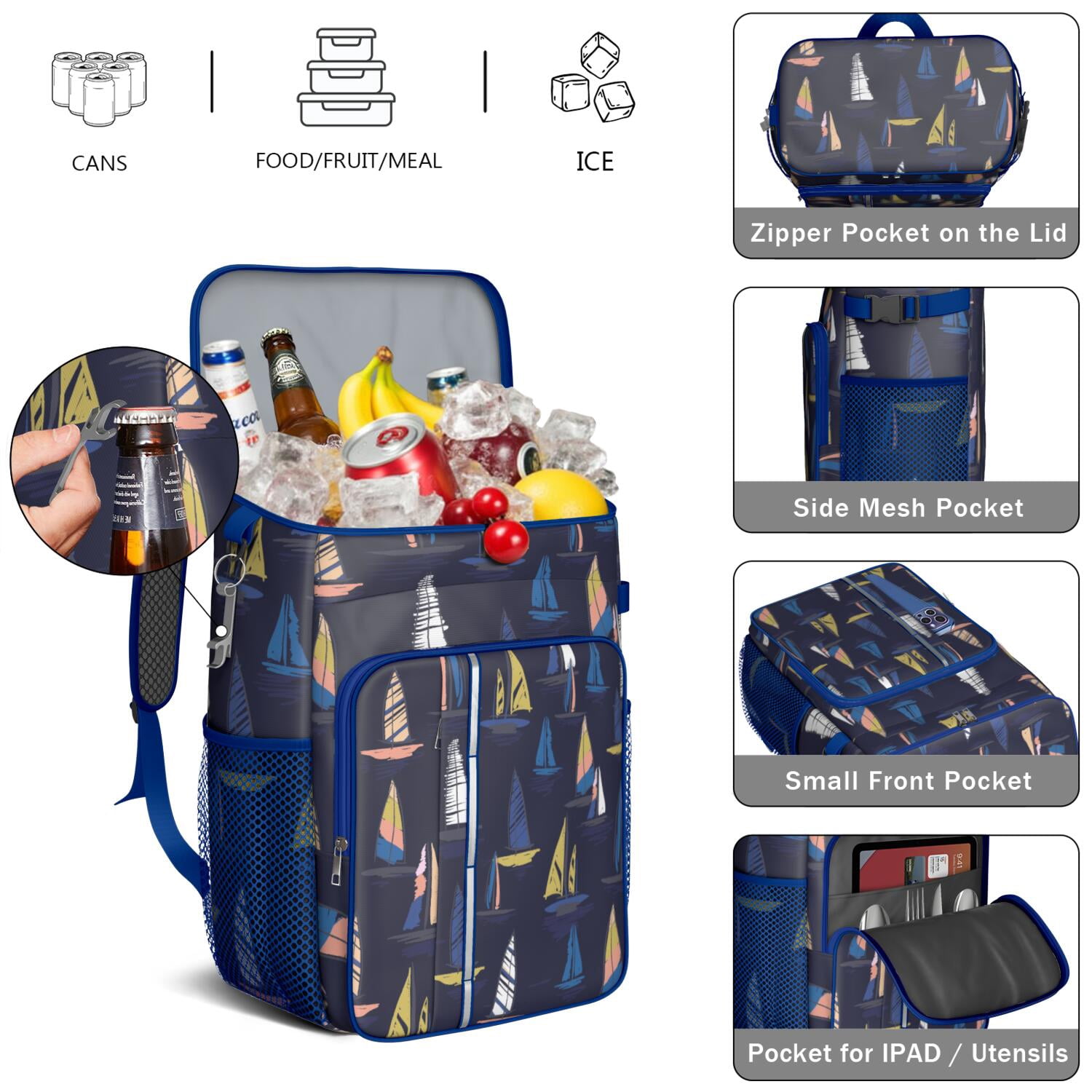 Coastal Paradise Insulated Backpack Cooler - Lightweight 20L Picnic Backpack for Beachgoers & Outdoor Enthusiasts