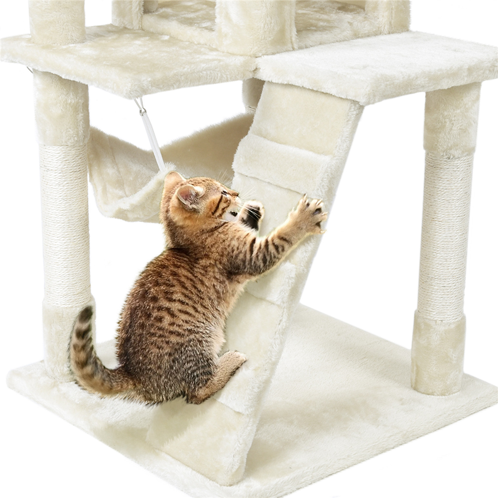 Easyfashion Cat Tree & Condo Scratching Post Tower, Beige, 52.2" - image 9 of 12