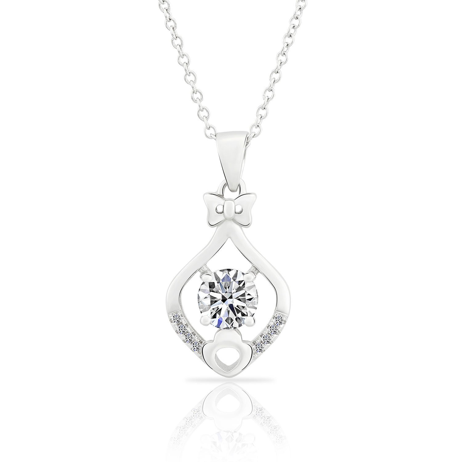 Tilo Jewelry .925 Sterling Silver Love Pendant Necklace with Cubic Zirconia CZ Stones | 18 Inch | Women