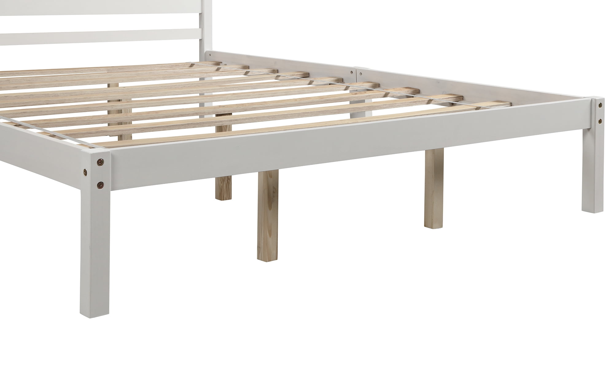 Euroco Full Platform Bed Wood Frame with Headboard and Footboard for Kids Teens, White