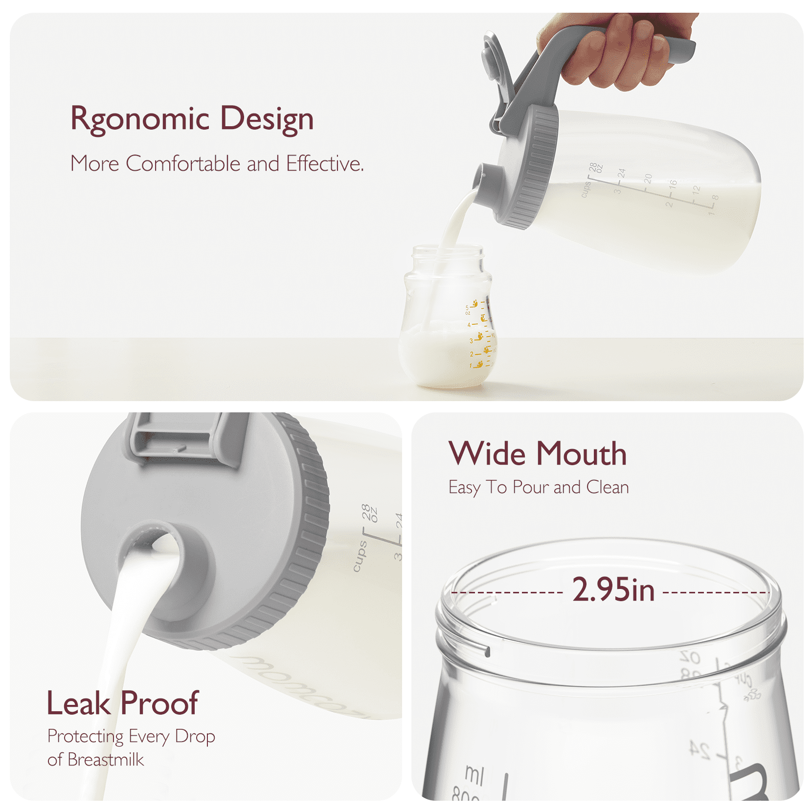 Momcozy Breast Milk Pitcher, No Leak Breast Milk Fridge Storage Container With Wide Mouth, 1 Quart Mason Jar