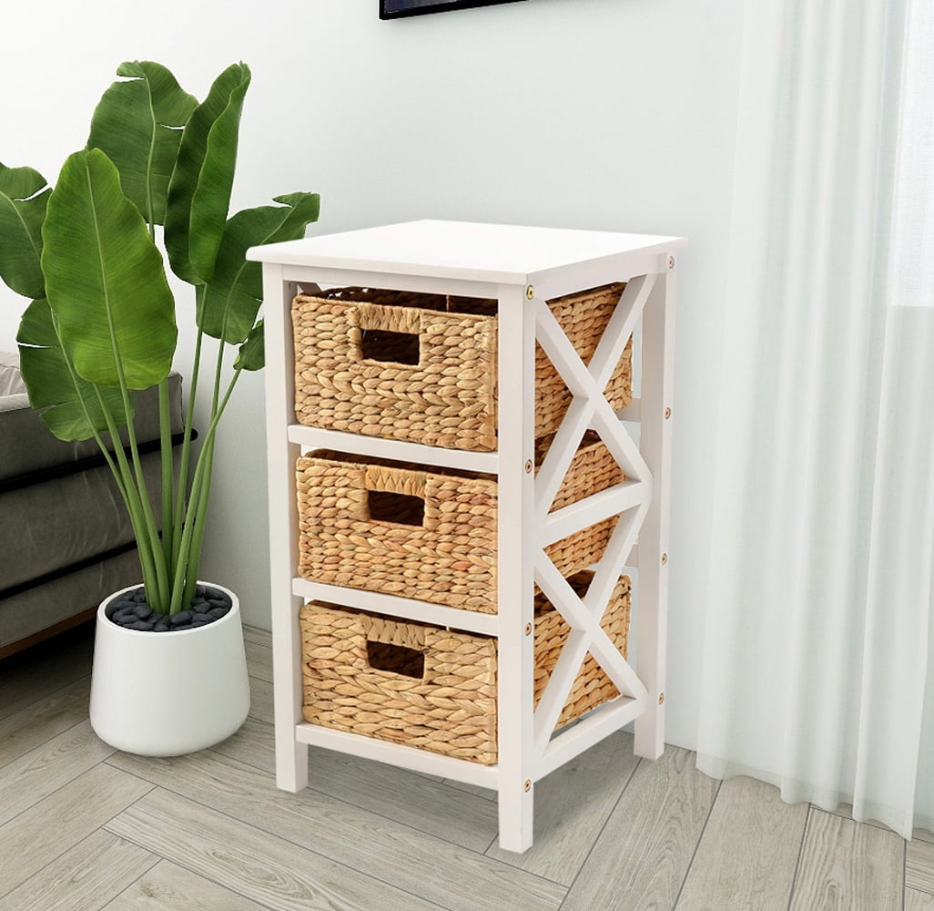 eHemco 3 Tier X-Side End Table Side Table Storage Cabinet with 3 