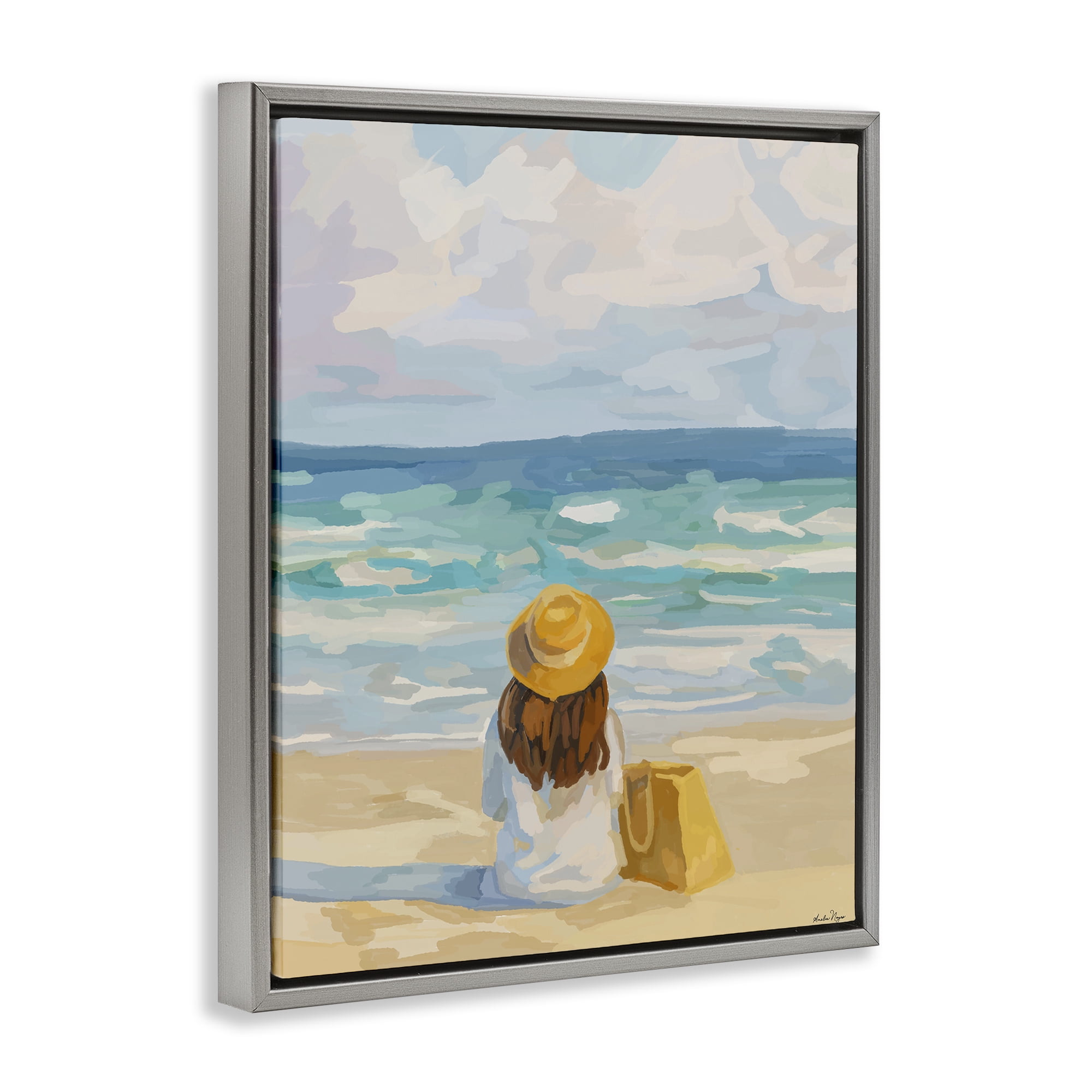 Stupell Industries Peaceful At The Beach Gray Framed Floater Canvas Wall Art, design by Amelia Noyes