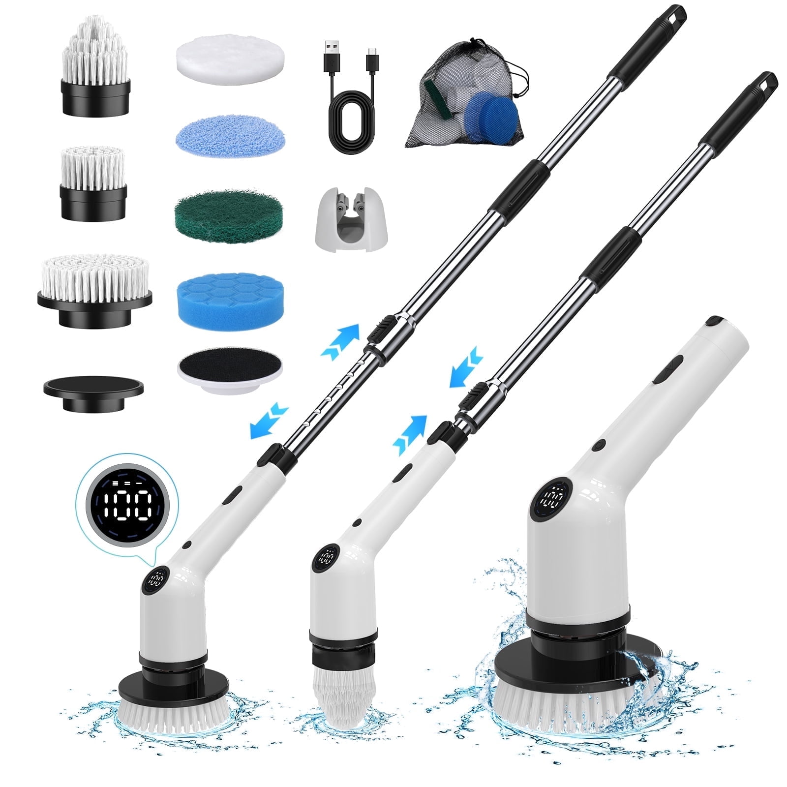 HOTO Wand™ Spazzola Elettrica Per Fughe – Ricaricabile, IPX7, Con 12 Testine – Per Bagno, Cucina, Pavimenti E Finestre