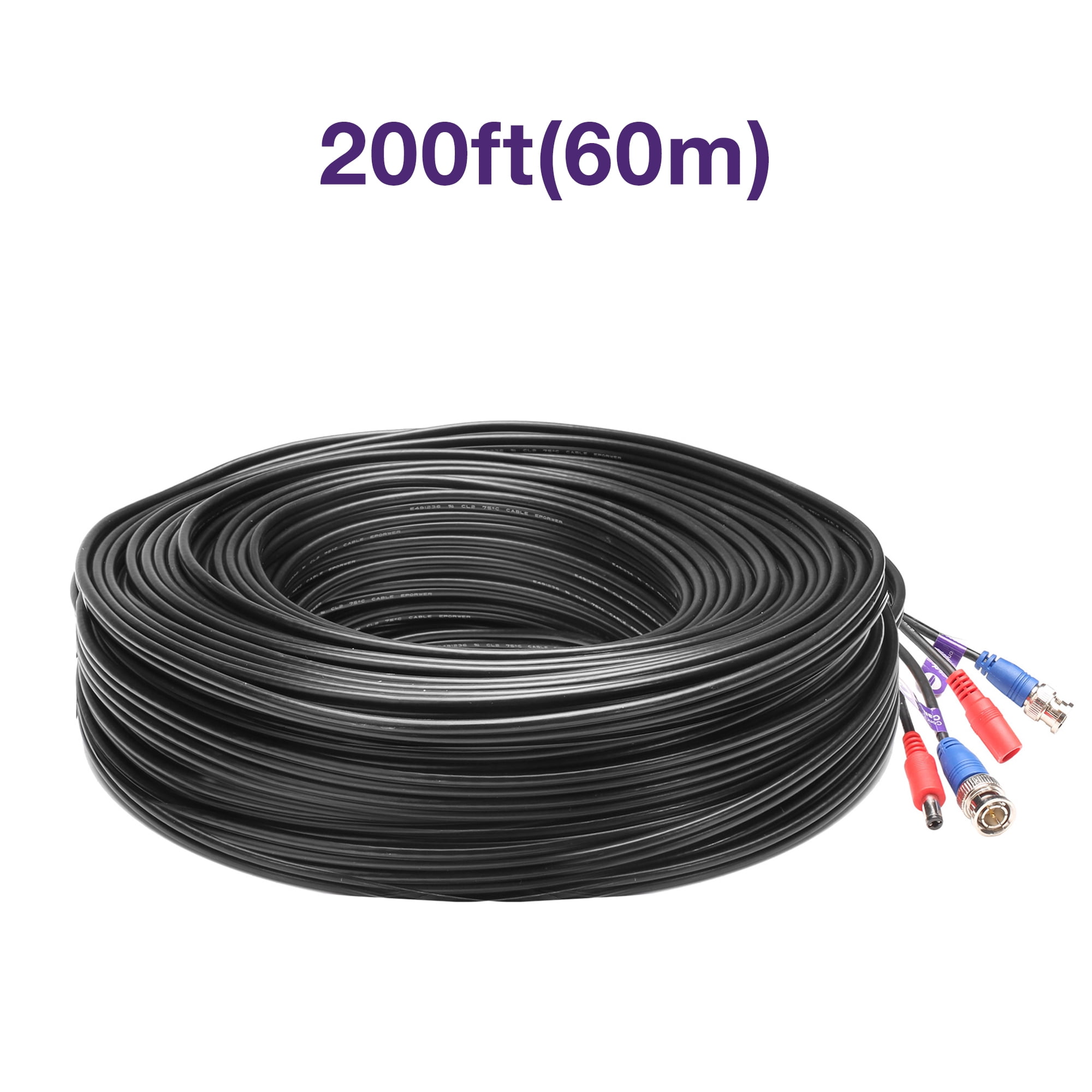 Loocam 200ft 60m Hd Bnc Power Connector Security Camera Cable Extension Video Power Bnc Cable Wires For Cctv Security Camera Walmart Com Walmart Com