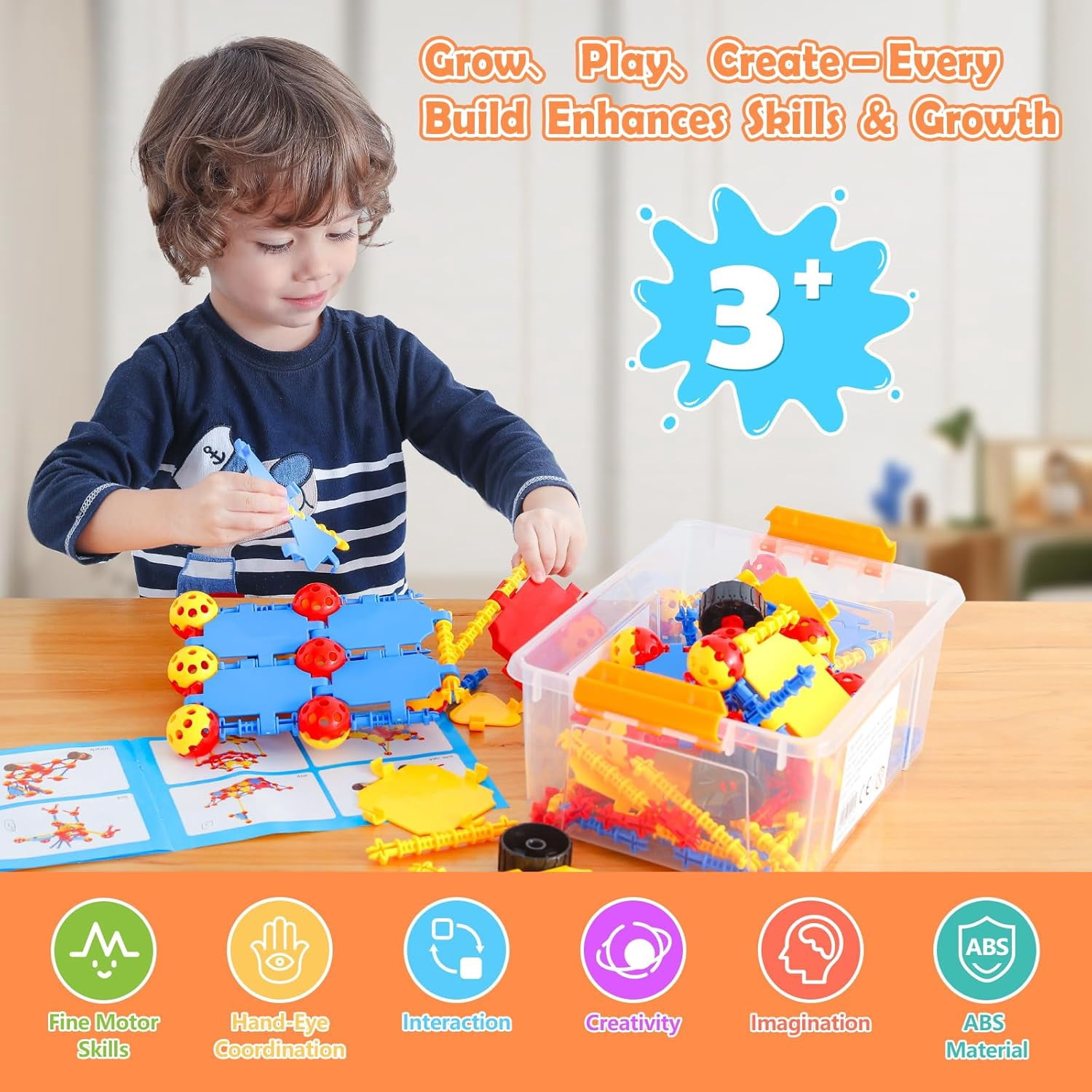 STEM Toys Building Blocks Set, 160 Pieces Construction Building Sets, Preschool Toys for Ages 3+Kids, Creative Inspirational Fun Educational Toys, Blocks Game Kit for Boys and Girls