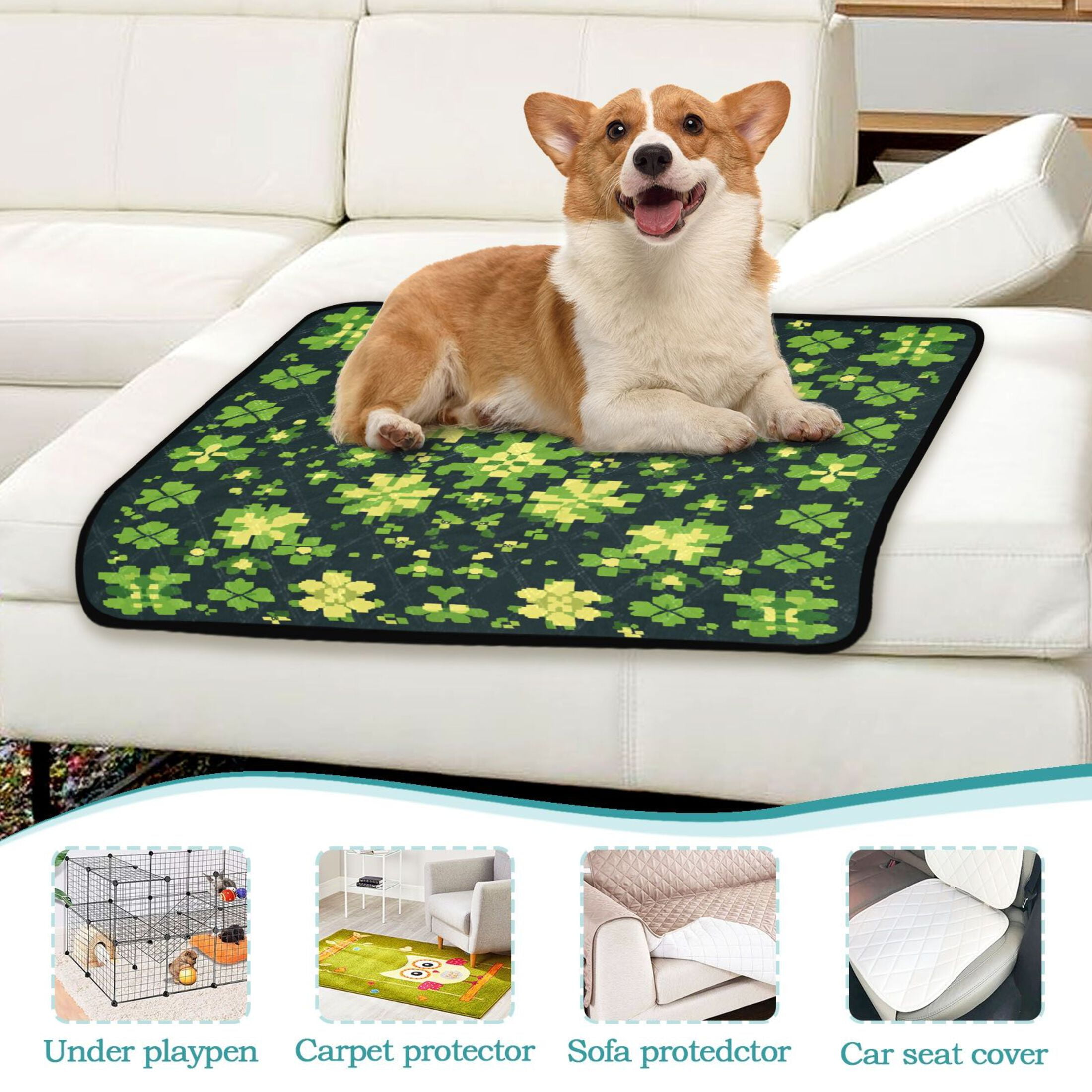 Qxltty St Patricks Vintage Clover Cat litter Pads Pet Set of 2 Diaper Mats Center Anti-leakage Layer Absorbent Soft and Comfortable