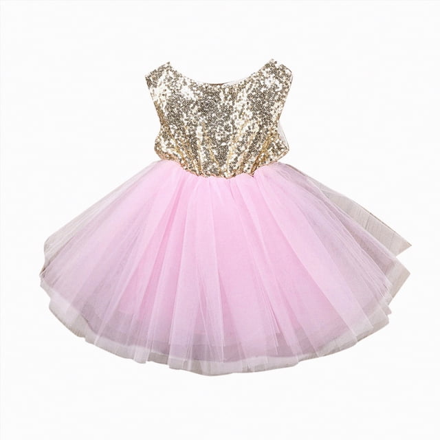 NIEWTR Robe Pailletée de Princesse pour Tout-Petit, Robe Tutu de Bébé Fille pour Concours, Mariage, Fête d'Anniversaire (Rose, 2-3 Ans)