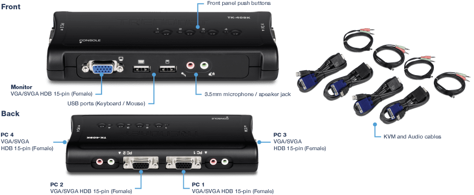 TRENDnet TK-409K,4-port USB KVM Switch Kit w/Audio (Include 4 x KVM Cables)