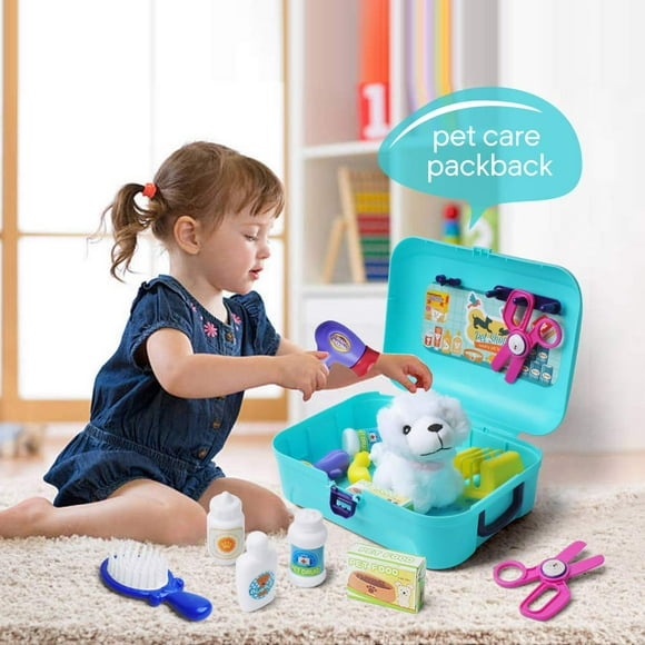 Kids Toys box Pet Care Play Set Pretend Puppy Dog Carrier, Toys for Kids Dog Grooming Doctor Kit Toys, Pet Grooming Toy with Sturdy Gift case for Toddler Boys and Girls