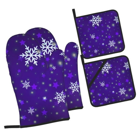 

Zeuib Dark Purple Snowflakes Oven Mitts and Potholders BBQ Gloves Kitchen Oven Glove High Heat Resistant 500 Degree Extra Long Oven Mitts and Potholder with Non-Slip Silicone Surface for Cooking