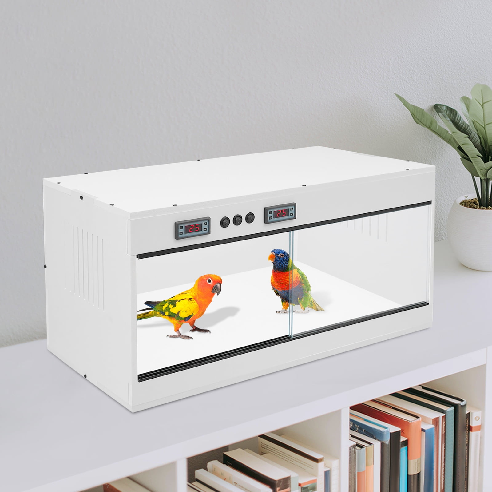 PVC Reptile Enclosure 31.5"x15.75"x15.75", Dual Zone Thermostat Terrarium with Tempered Glass Sliding Door & 3 E27 Ceramic Sockets, Large Habitat Tank for Bearded Dragon Snake Gecko Lizard